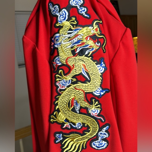 Anne Klein Red Jacket Blazer Size Large Up cycled Dragon Back Chinese New Year - Picture 5 of 5